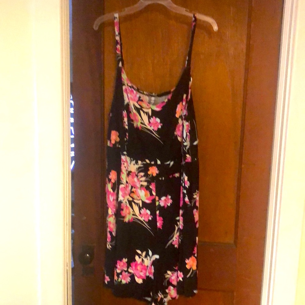 torrid Black Floral Romper with Pink & Orange Accents